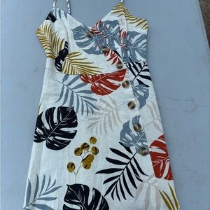 Vestique cream with leaves Spaghetti Strap Sundress